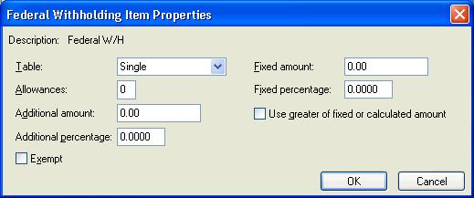 Setup Example 3: Multi-state Employees Appendix 12. Click the Item Properties button for both the Federal and State Withholding items.