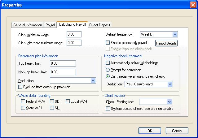 Appendix Setup Example 4: Tipped Employees 3. In the Negative check treatment group box, choose the Carry negative amount to next check option and then select Prev.