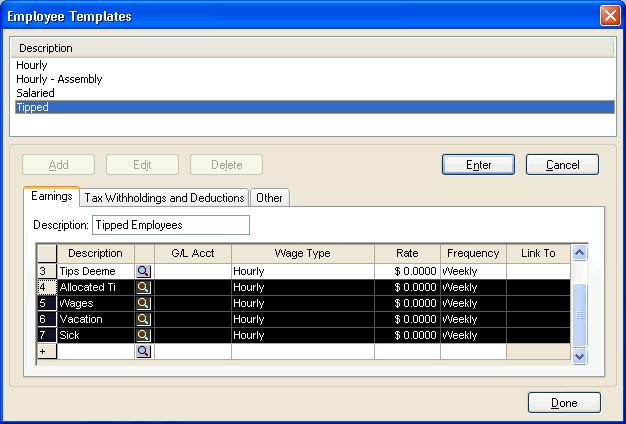 Setup Example 4: Tipped Employees Appendix (To select multiple lines to delete, you can also click the line number at the left of the grid for the first row to be deleted and hold down the mouse