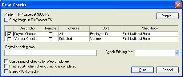 Appendix Setup Example 4: Tipped Employees Printing the payroll checks Once you have confirmed that your report figures are correct, we are ready to print the payroll checks. 1.