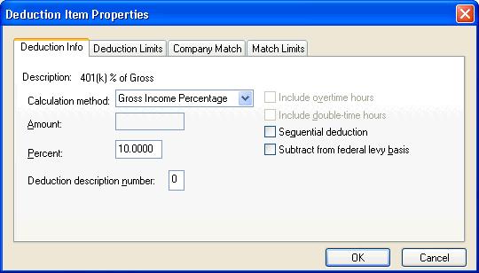 Setting Up a New Client 9. Click the Item Properties button for 401(k) % of Gross.