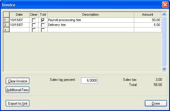 Payroll Processing Steps 4. Click the Done button to close the Invoice dialog. Tips Billing detail will always print in ascending date order.