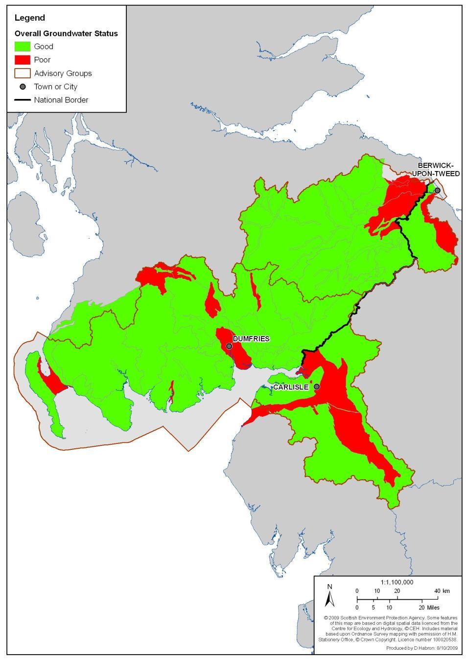Map 3: Condition of groundwater across the Solway Tweed river basin district using 2008 information, as presented in the Solway Tweed river basin plan Condition of protected areas A large proportion
