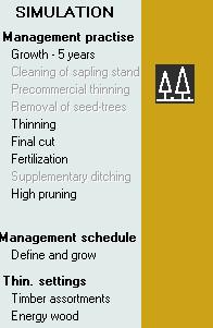 2.5. Commercial thinning (1/9) Choose: Management practice Thinning In case of the first commercial thinning you can choose, if strip roads are made by removing automatically 18% of stand basal
