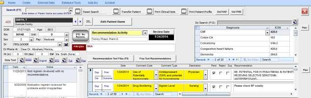 Patient Review and Database Screen GeriMedProfiles TM incorporates the