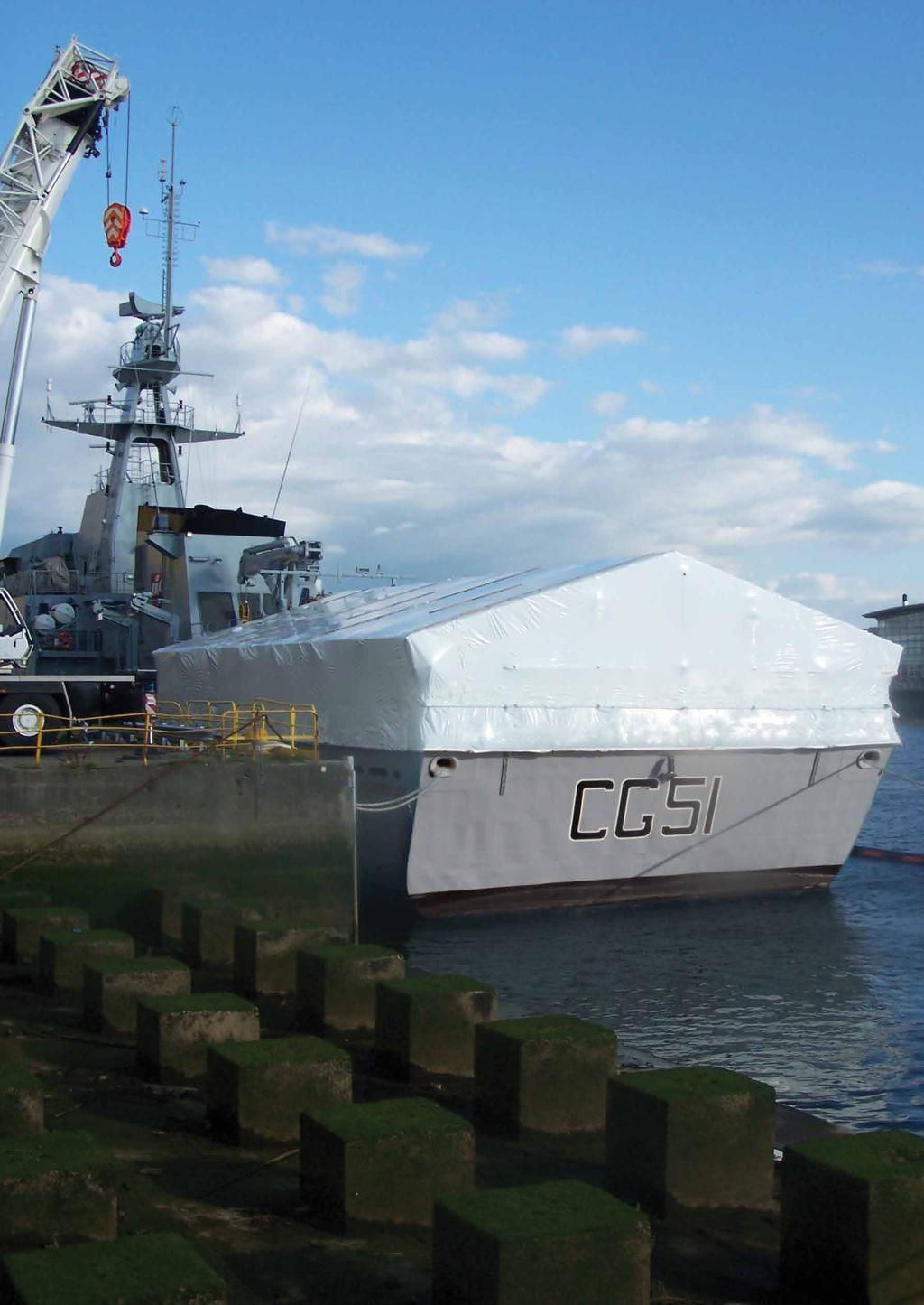 OPV SCARBOROUGH [GLASGOW] Project: shrink wrap Encapsulation of flight deck Purpose: Weather protection for application of