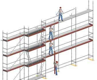 Fig. 50 Assembly of the further scaffolding levels Depending on the risk analysis, for scaffolding more than 8 m high (deck height above ground surface), building hoists should be used for assembly,
