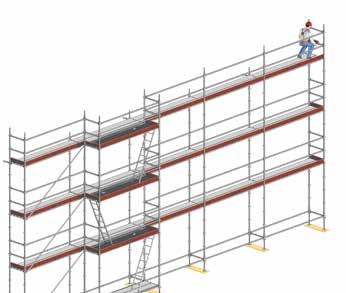 For manual handling, a worker must stand at each level depending on the components being moved. Caution: There is a risk of falls during assembly of the further scaffolding levels.