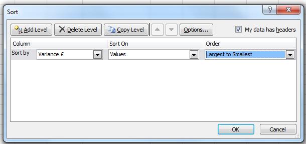 A second window will open which allows the user to select the parameters for sorting the data.
