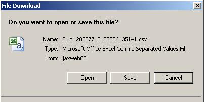 The Save Errors button captures the records in error and