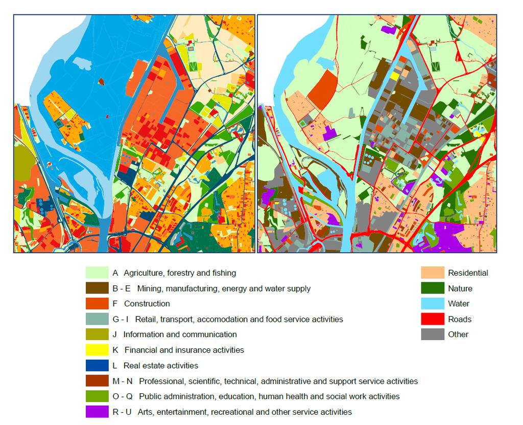 Ecosystem Services Use (maps and tables) Comparison of the Ecosystem Units map (left) and Economic Users map (right).