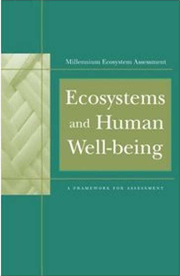 Conceptual framework The conceptual framework for the MA places human well-being as the central focus for assessment while recognizing that biodiversity and ecosystems also have intrinsic value and