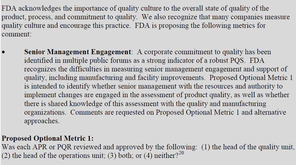 FDA Optional Metrics Related to Quality