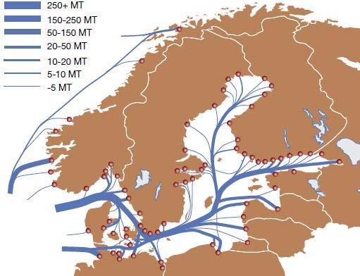 - 55 - Figure 14 Sea routes, all cargo, TEN-T ports 2003. MT stands for million tonnes (per annum) Source: SMA et.al, Baltic Maritime Outlook, 2006. 3.