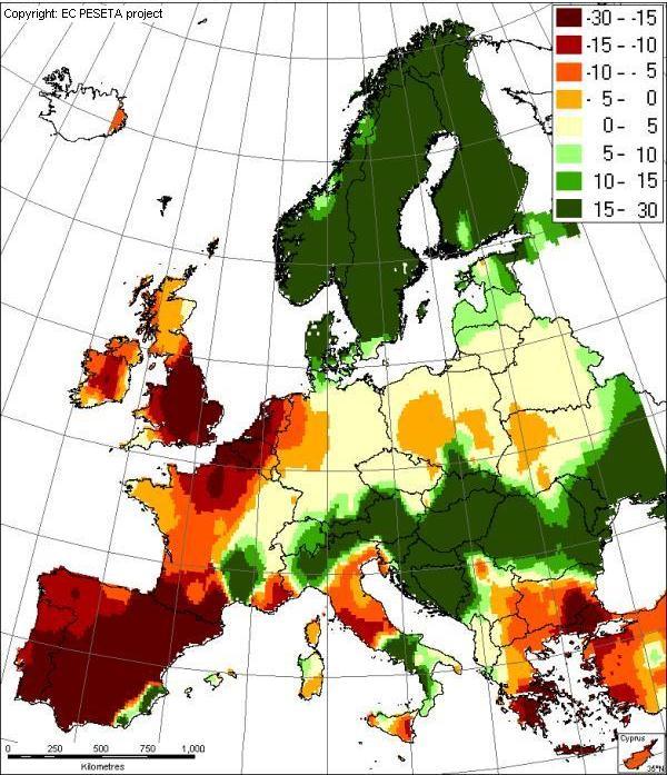 Crop yield and climate change Simulated crop yield changes
