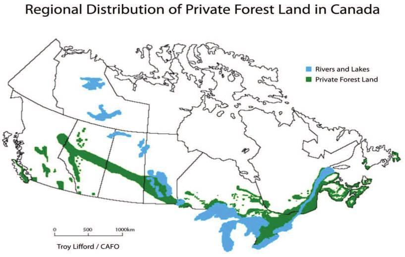 Fig. 1. The regional distribution of privately owned forest land follows the pattern of agricultural settlement and railway construction during the period 1700 to 1900.