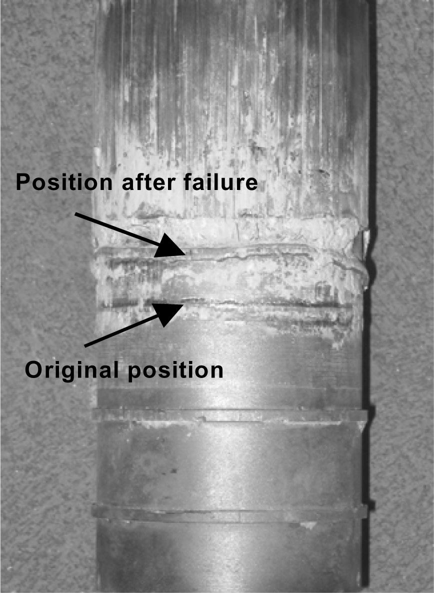 Figure 5. Minimum shear key width depending on the compressive strength of the grout. Figure 4. Shear failure of the uppermost shear key, compressive strength of the grout 190 N/mm 2.