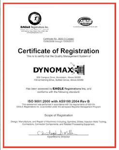 Dynomax applies the disciplines reqired by AS9100:2004 across all prodct lines and activities, making s a preferred spplier to major aerospace, defense, and biomedical manfactrers.