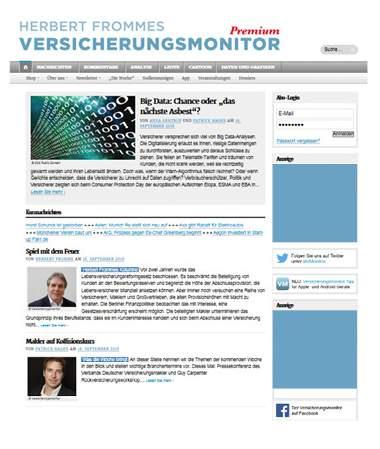 Online adverts at www.versicherungsmonitor.de Advertisements on the website can also be seen by non-subscibers.