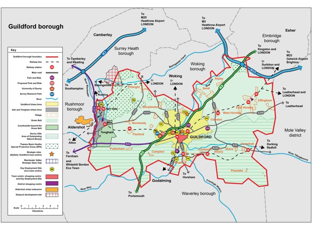 Brownfield and greenfield land use impact The plan below indicates the existing strategic planning and landscape designations within the borough, including Green Belt and Area of Outstanding Natural