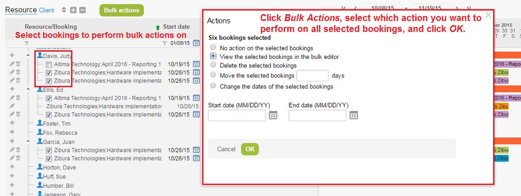 Resource Booking Planner 165 Edit booking start and end dates inline in the Resource List.