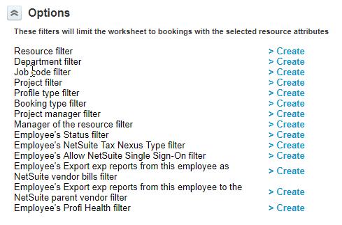 Advanced Booking Worksheet 77 To set filters in Advanced Booking Worksheet: 1. Go to Resources > Bookings > Worksheet and click the Settings icon. 2.