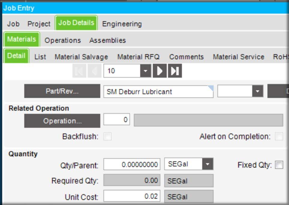 Zero Quantity BOM Qty Per Parent can be set as Zero Engineering WorkBench Job Entry Quote Entry