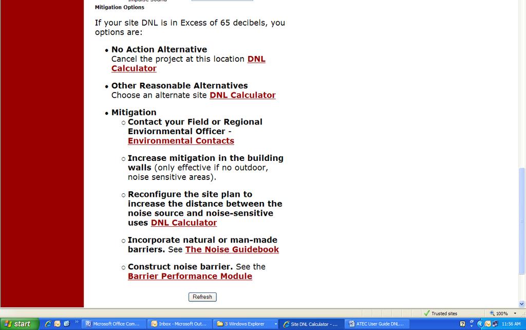 4. Mitigation Options The mitigation module is accessible from the DNL calculator welcome screen.