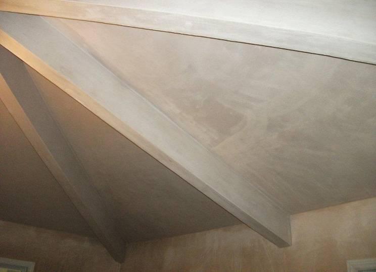 Ceiling underside of roof panels and beams covering structural roof trusses Foam