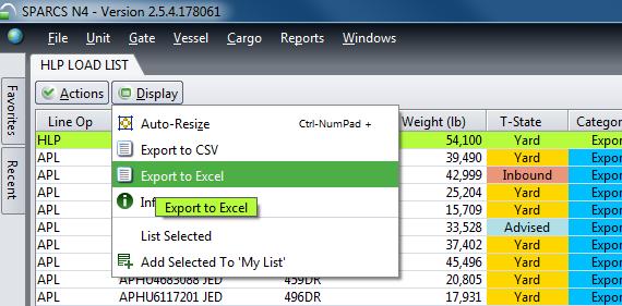 Exporting a Vessel Load List to an Excel Spreadsheet 1.