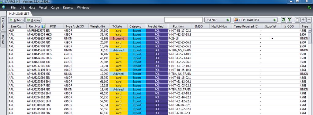 Opening and Extracting Data with the Vessel Load List Filter 1. Columns on the displayed vessel load list may be sorted by left clicking on the column title. 2.