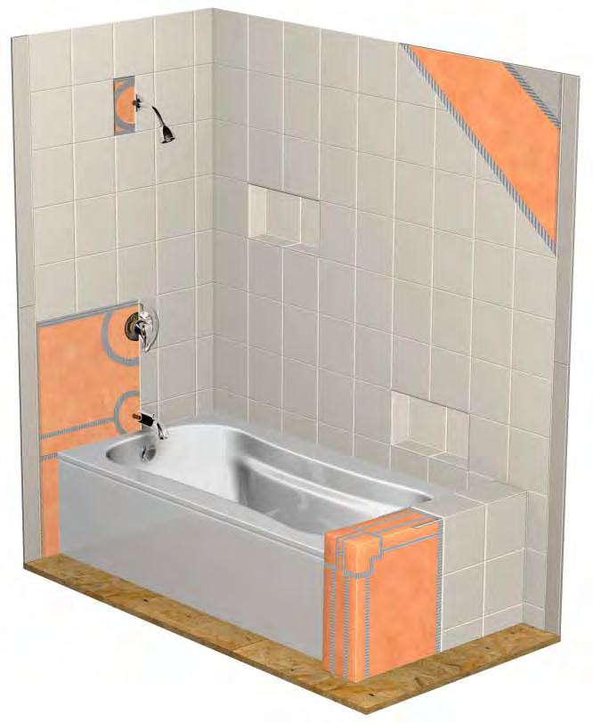 BATHTUB SURROUND Beautiful, durable, and functional The integrated Schluter -Shower System eliminates leaks, reduces the potential for efflorescence and mold growth in the system, and dramatically