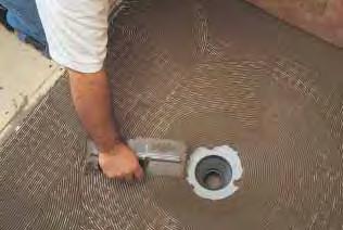 b) When KERDI-DRAIN must be set by the plumber prior to the KERDI-SHOWER-ST tray (or when there is no access to the plumbing from below), the KERDI-DRAIN is connected to the waste line and set to the
