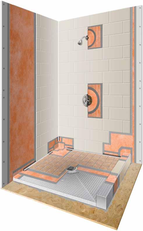 SHOWER ASSEMBLY Beautiful, durable, and functional The integrated Schluter -Shower System eliminates leaks, reduces the potential for efflorescence and mold growth in the system, and dramatically