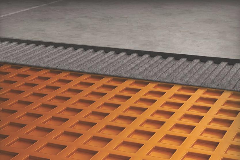 Made of polyethylene, DITRA serves as a waterproofing layer that protects moisture-sensitive substrates, such as plywood/osb.