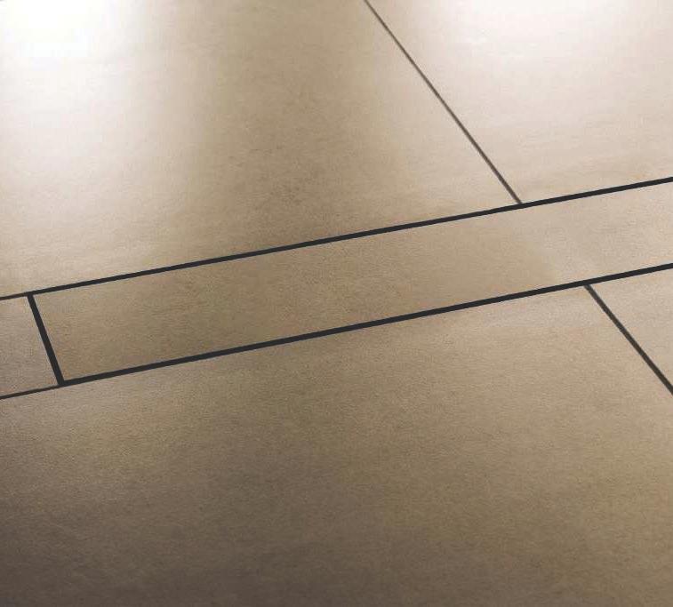 Create barrier-free, open-concept spaces Floors can be sloped on a single plane to KERDI-LINE, enabling the use of large-format tiles Channel body is made of formed stainless steel and features a