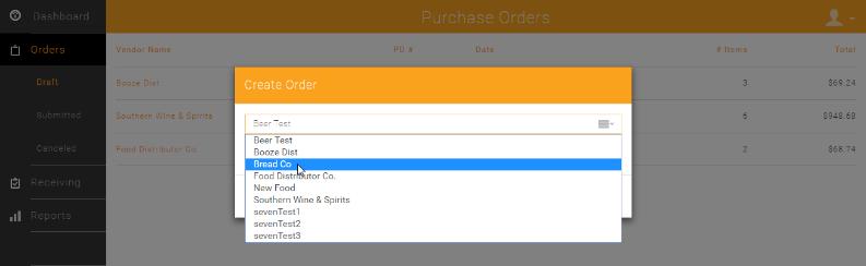 In the window that opens, select the desired vendor, and click Done. You can then start adding products as needed. Manually Adding Products You can always add additional products to an order manually.