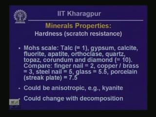 (Refer Slide time: 01:20) Now, the other property, the other attribute, other physical attribute of minerals that allows us to distinguish different types of minerals is hardness.