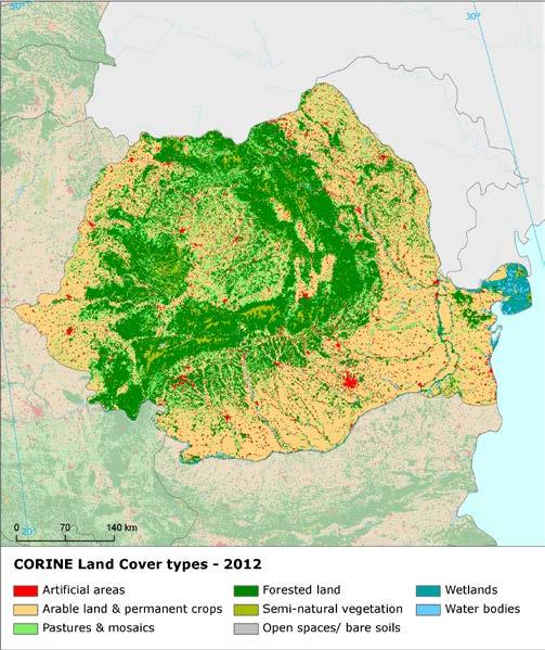 Land cover 2012 Overview of land cover & change The Romanian landscape is characterised by its low dynamics of land cover change. The current annual change rate (0.05%) is one of the lowest in Europe.