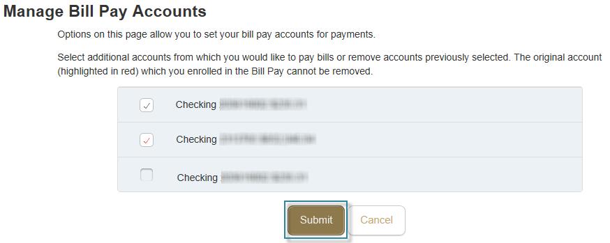 Select the check box for each account that you want to appear when