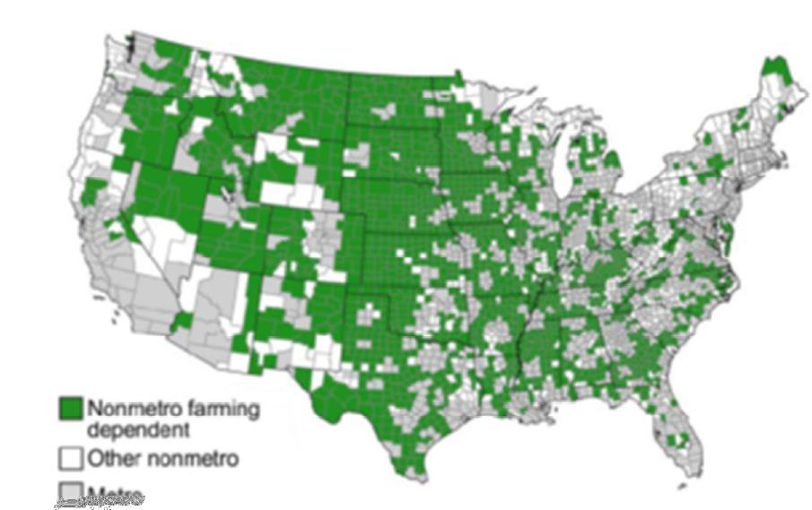 Figure 1: Nonmetropolitan Farming-Dependent Counties 1950 5 Source: U.S. Dept.