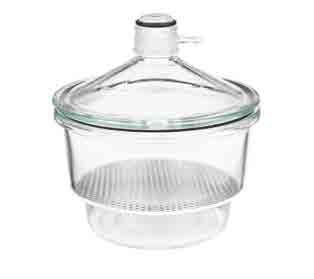 Chemistry Glassware > 72 Desiccators WHEATON Dry-Seal vacuum desiccators come complete with desiccator jar, cover, sleeve valve, silicone sealing ring and aluminum plate Place your sample inside the
