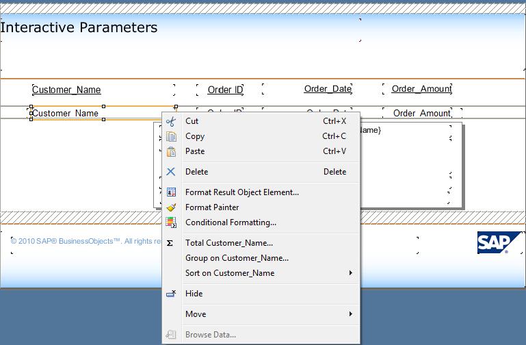 New Screen Layout Crystal Reports for Enterprise Context Menus are Now Similar in Layout to Microsoft Applications Context Menus (Right Click)