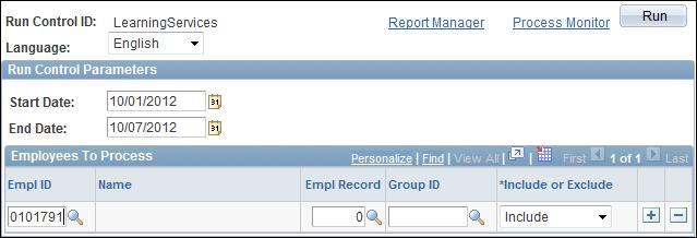 7. Click the Add button. 8. The Time Card Report screen will appear. 9. Click in the Empl ID field and type the employee Id of first employee 10. Depress the TAB key to refresh the screen. 11.