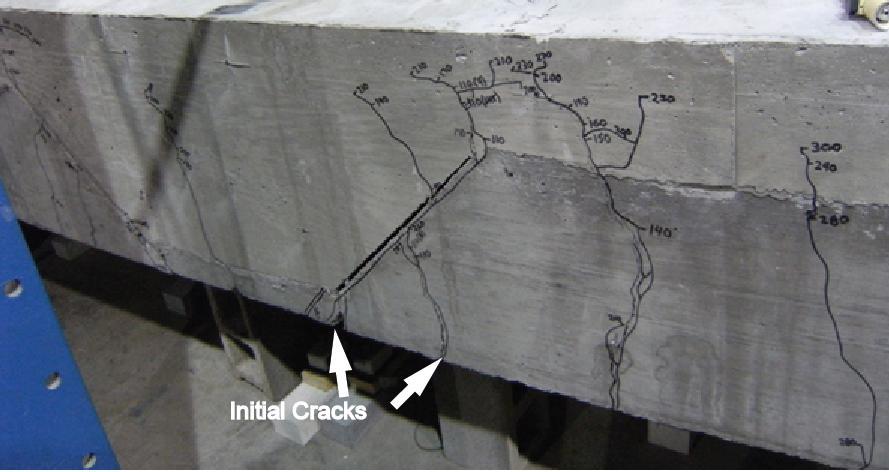 Figure 60: Cracks on Embedded Plate Tapered Specimen (photo) Figure 61: Cracks on No Connection Specimen