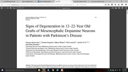 Lewy Body Pathology in Grafted Neurons In 12- to 22 year old transplants 1-5% of transplanted