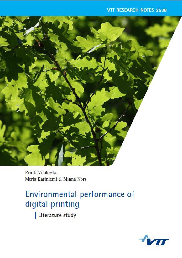 06/09/2011 2 Literature study Environmental performance of digital printing VTT Research Notes 2538 Available on www.vtt.
