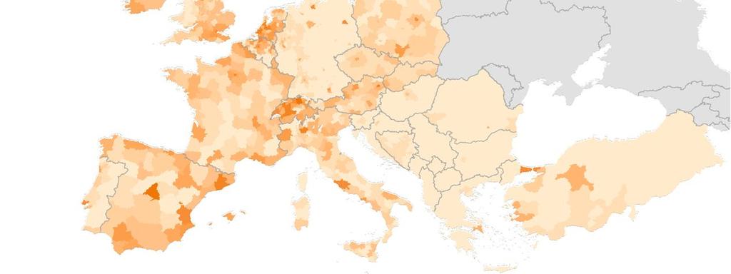 Overview of European construction In the map, in national level measured