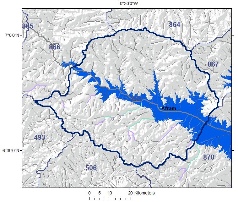 There is considerable potential for small HPP in Ghana, whereas most of the potential for pico/micro/mini HPP is located in Togo. Theoretical Hydropower Potential of Rivers in Sub-Catchment #868 3.