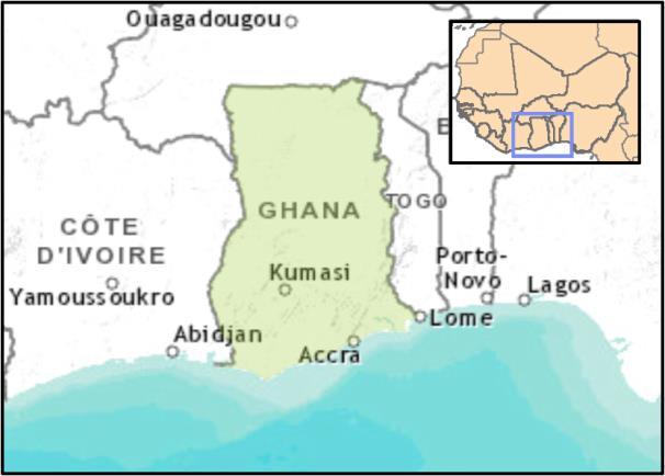 GIS Hydropower Resource Mapping Country Report for Ghana 5 GENERAL INFORMATION Ghana is a medium-sized country in West Africa with about 26.8 Mio inhabitants.